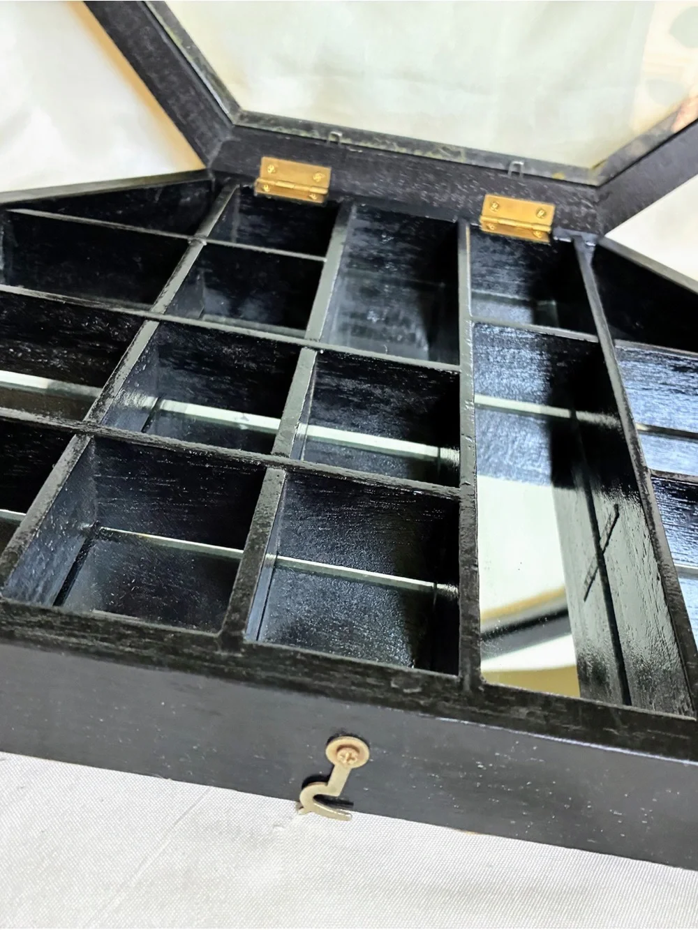 Octagon Display Case With mirror with colorful floral patterned frame